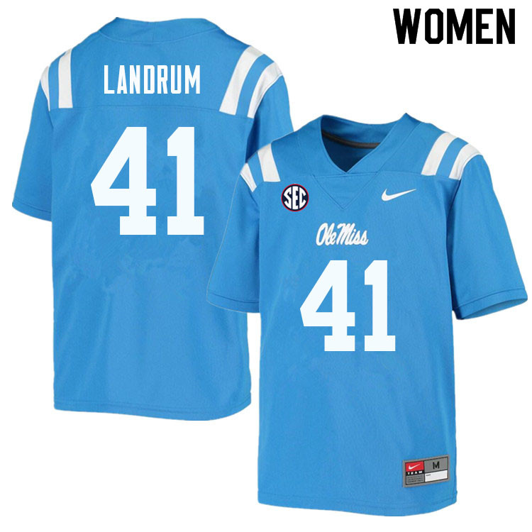 Women #41 Solomon Landrum Ole Miss Rebels College Football Jerseys Sale-Powder Blue